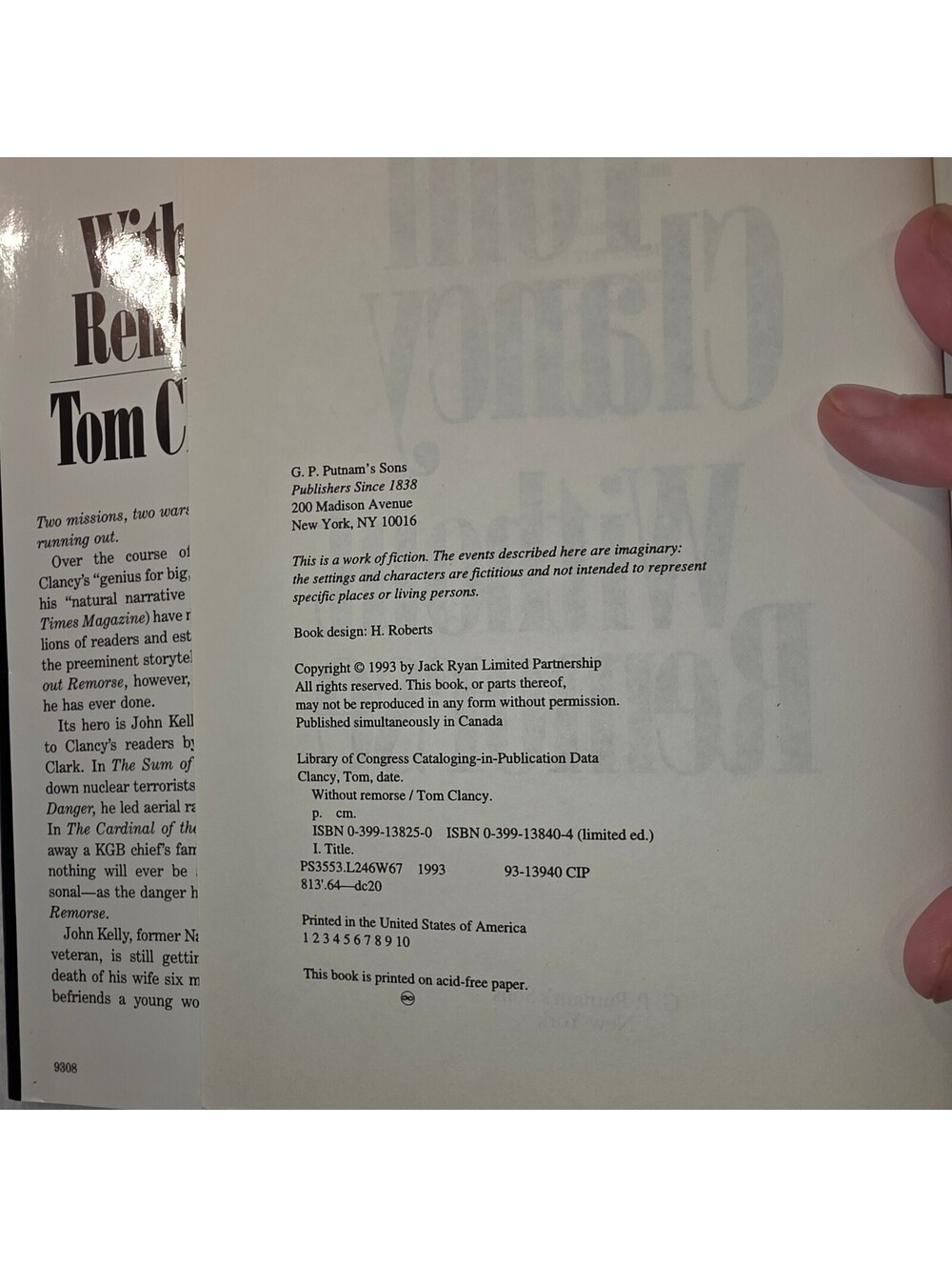First Edition, First Printing of Without Remorse by Tom Clancy! - Picture 3 of 7